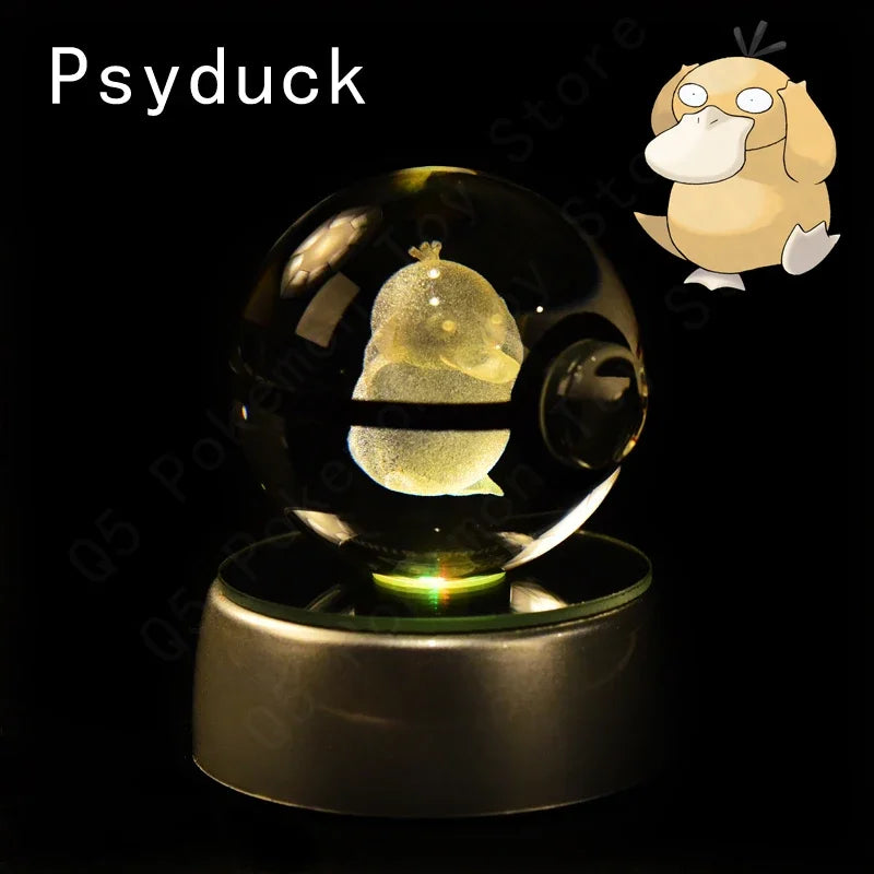 3D Pokemon Crystal Ball 7CM 5CM Mewtwo Pikachu Gengar Crystal Glass Pokemon Ball Pokeball Figure Night Light LED Lamp Base Gift