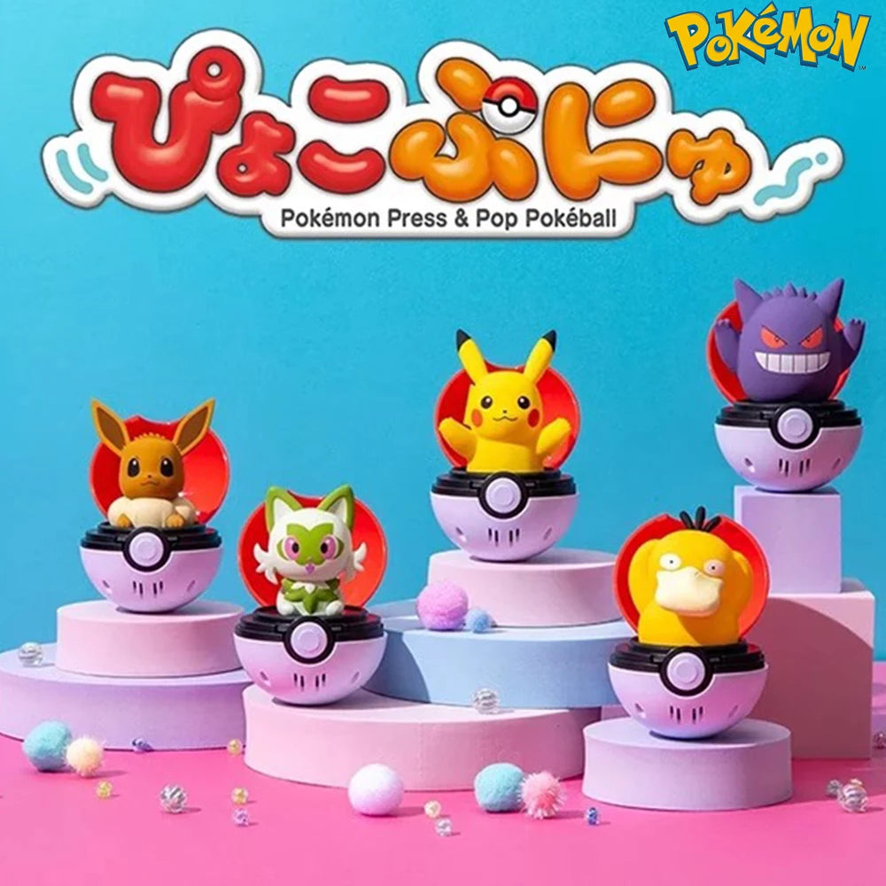 Original Pokemon Figure Toy Sprigatito Pikachu Gengar Psyduck Eevee Vocal Bounce Pinch Doll Anime Elf Ball Model Decoration