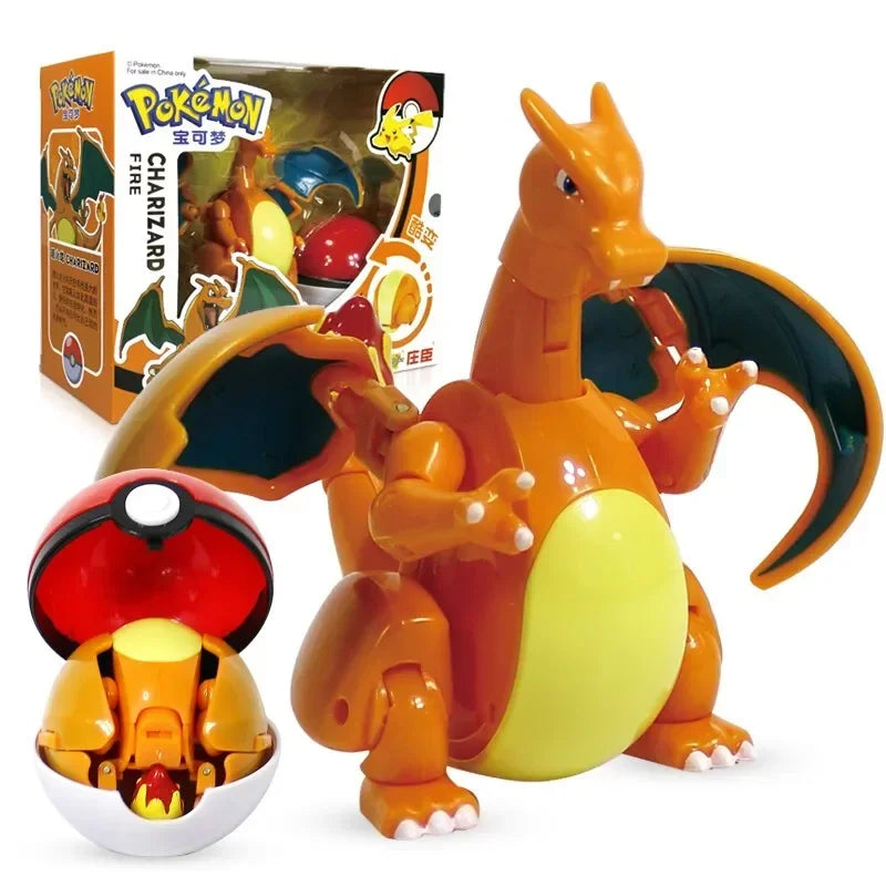 Pokemon Action Figure Transformer Doll Pokeball Figurine Poke Ball Deform Pikachu Greninja Lucario Mew Snorlax Lapras Kids Toy