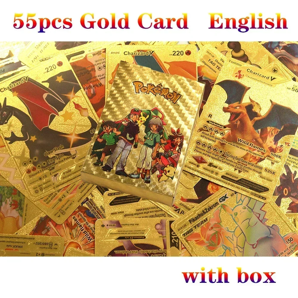 27-55PCS Pokemon Colorful Gold Foil Card Charizard Pikachu Arceus Silver Rainbow English Spanish VSTAR VMAX Card