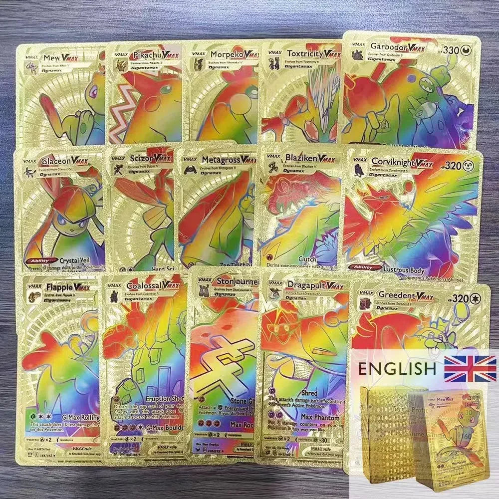 2024 NEW 27-55PCS Pokemon Colorful Gold Foil Card Charizard Pikachu Arceus Silver Rainbow English German VSTAR GX V VMAX Card