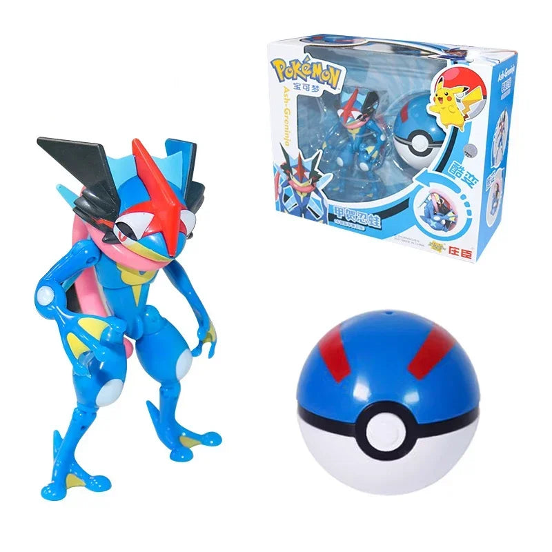 Pokemon Action Figure Transformer Doll Pokeball Figurine Poke Ball Deform Pikachu Greninja Lucario Mew Snorlax Lapras Kids Toy