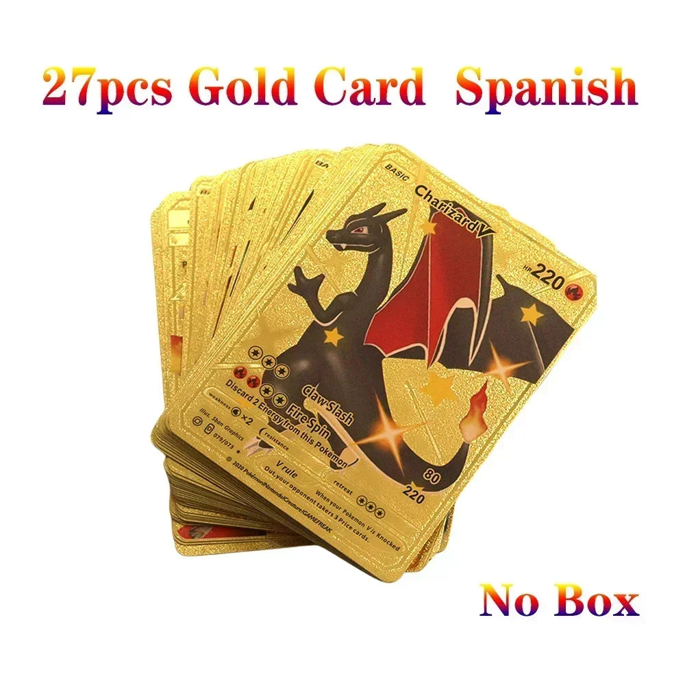 27-55PCS Pokemon Colorful Gold Foil Card Charizard Pikachu Arceus Silver Rainbow English Spanish VSTAR VMAX Card