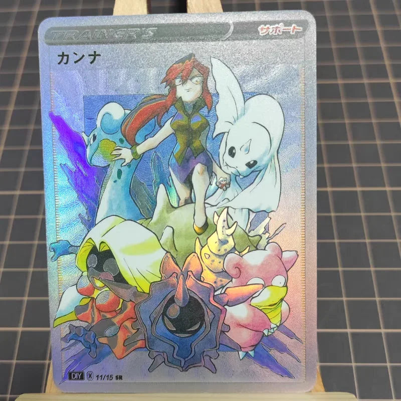 16Pcs/set PTCG Pokemon Anime Collection DIY Personality Style Trainers Series Color Holographic Flash Card Gym Leader AshKetchum