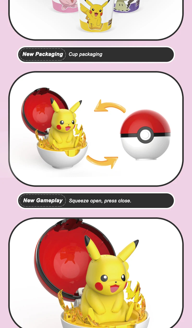 Pokemon Transform Toy Series Anime Figure Pikachu Piplup Mimikyu Cubone Cup-shaped Shrink Balls Toys For Children Birthday Gifts