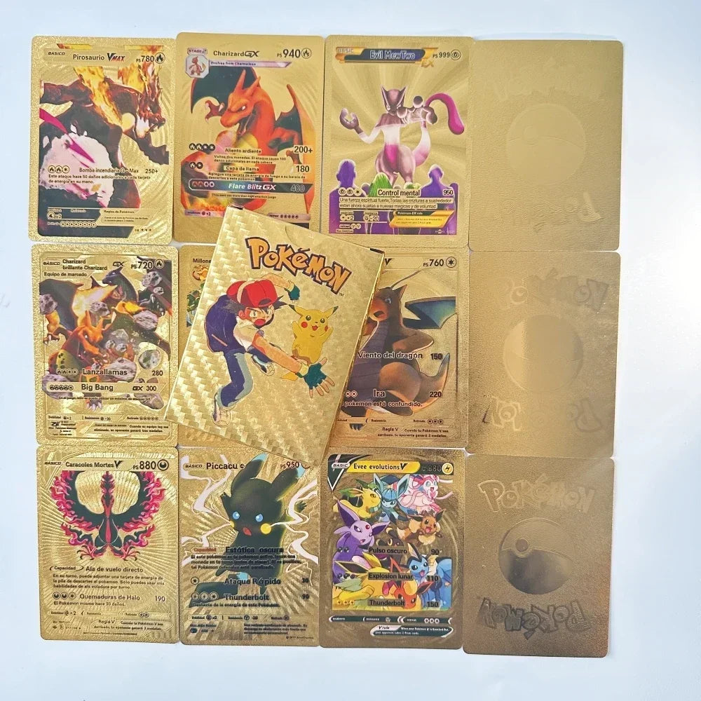 2024 NEW 27-55PCS Pokemon Colorful Gold Foil Card Charizard Pikachu Arceus Silver Rainbow English German VSTAR GX V VMAX Card