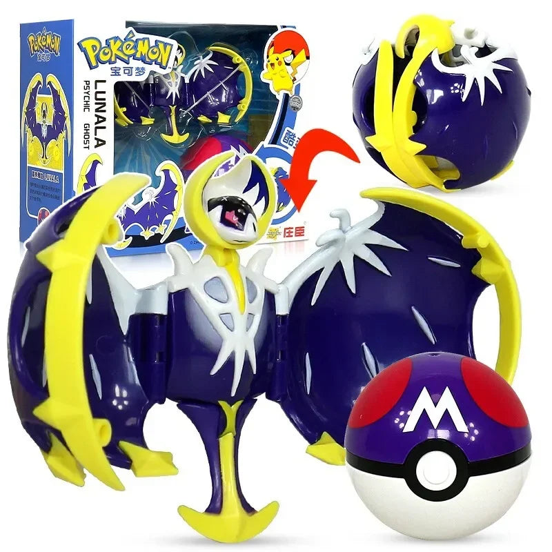 Pokemon Action Figure Transformer Doll Pokeball Figurine Poke Ball Deform Pikachu Greninja Lucario Mew Snorlax Lapras Kids Toy