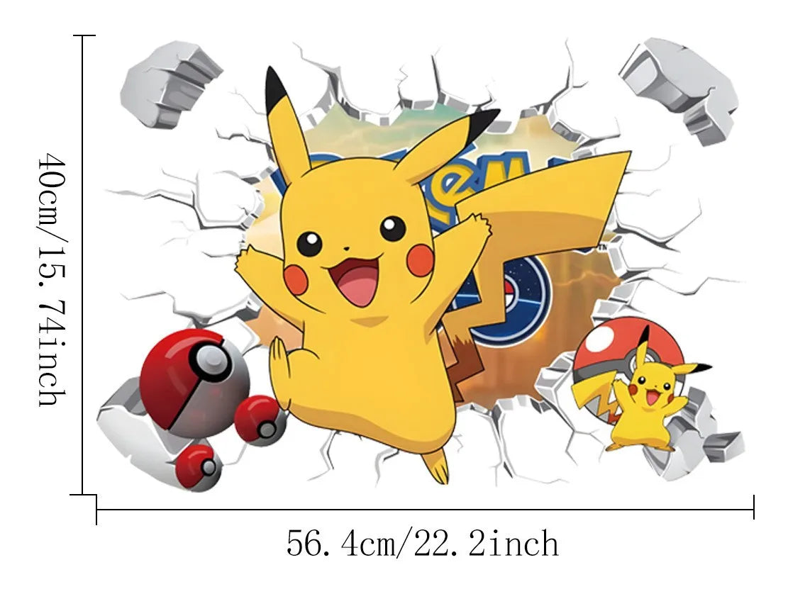 Pokemon PVC Wall Stickers Pikachu Anime Cartoon Room Wall Sticker Decor Living Room Dormitory Decoration Poster