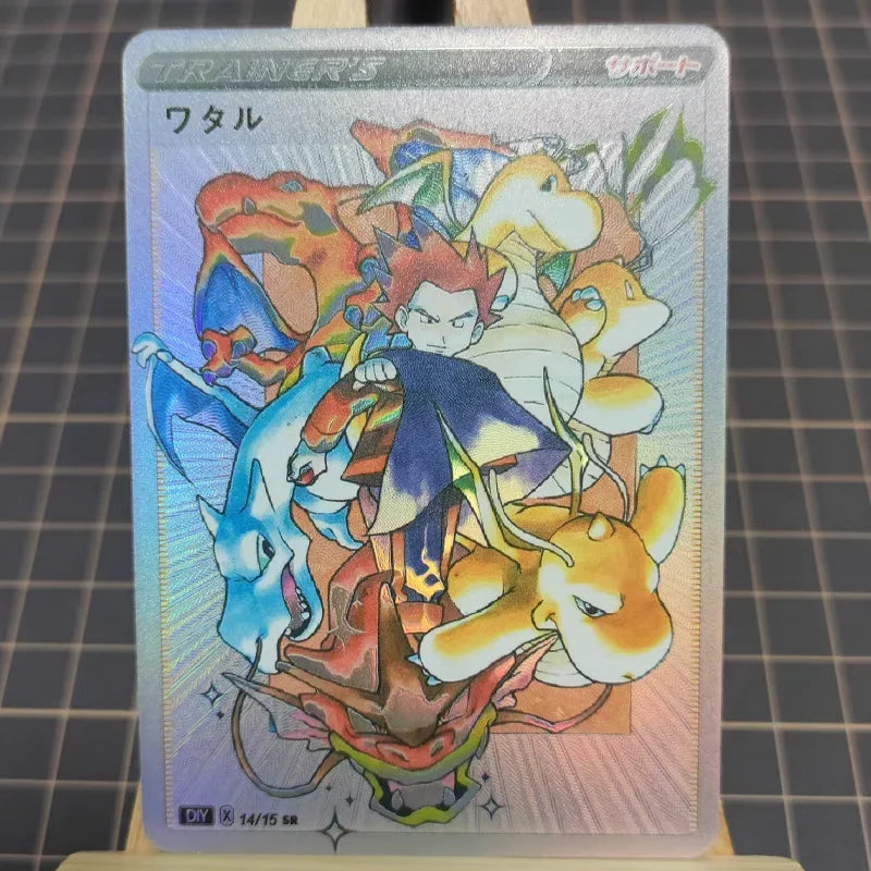 16Pcs/set PTCG Pokemon Anime Collection DIY Personality Style Trainers Series Color Holographic Flash Card Gym Leader AshKetchum