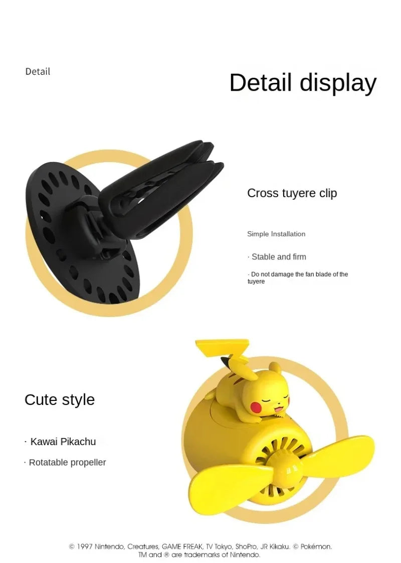 Pokemon Cartoon Anime Pikachu Car Air Freshener Perfume Diffuser Rotating Propeller Outlet Fragrance Auto Decoration Accessories