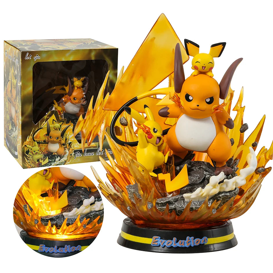 Pokemon Evolution Raichu Pikachu Pichu Light Up Statue Figure Collectible Model Toy