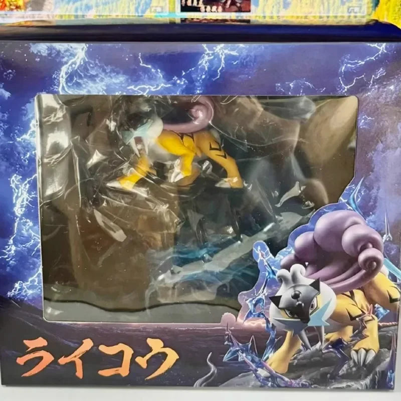 25cm New Pokemon Anime Figure Raikou Peripheral PVC Model Scene Statue Desktop Decoration Ornaments Kids Birthday Gifts Toys