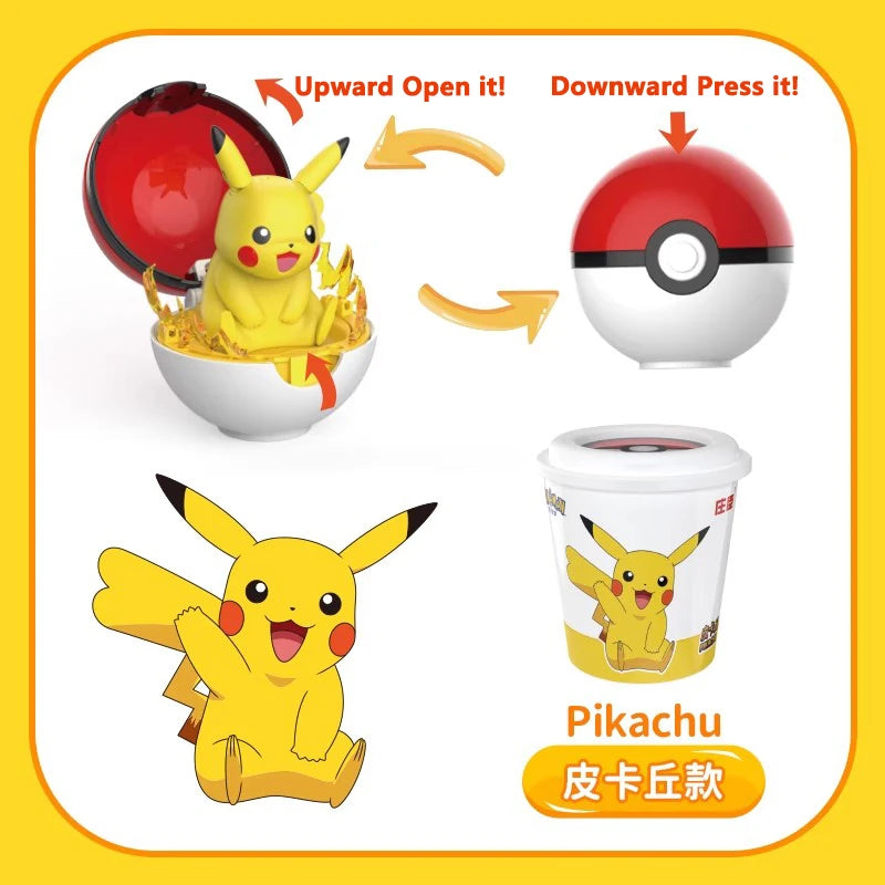 Pokemon Transform Toy Series Anime Figure Pikachu Piplup Mimikyu Cubone Cup-shaped Shrink Balls Toys For Children Birthday Gifts