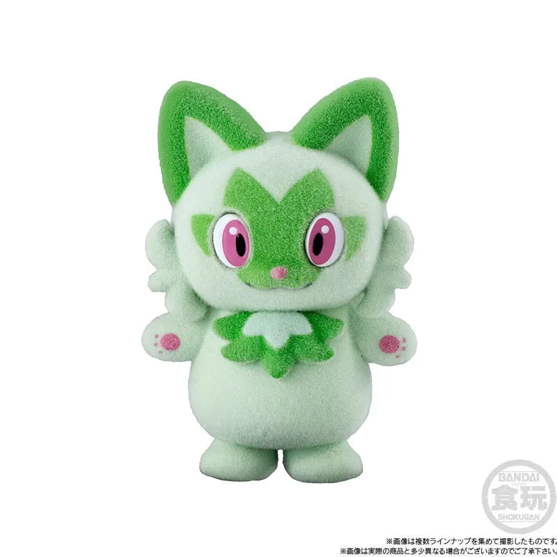 Bandai Genuine Pokemon Figure Toys Q Version Flocking Series 6 Pikachu Sprigatito Gengar Mimikyu Fuecoco Anime Model Decoration