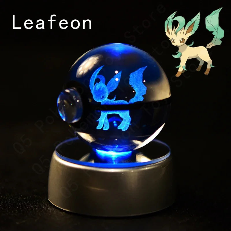 3D Pokemon Crystal Ball 7CM 5CM Mewtwo Pikachu Gengar Crystal Glass Pokemon Ball Pokeball Figure Night Light LED Lamp Base Gift