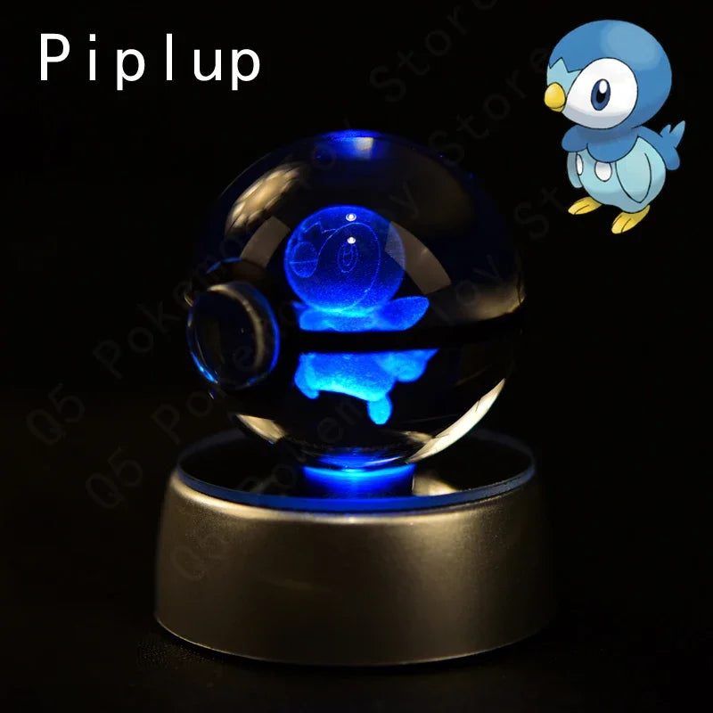 3D Pokemon Crystal Ball 7CM 5CM Mewtwo Pikachu Gengar Crystal Glass Pokemon Ball Pokeball Figure Night Light LED Lamp Base Gift