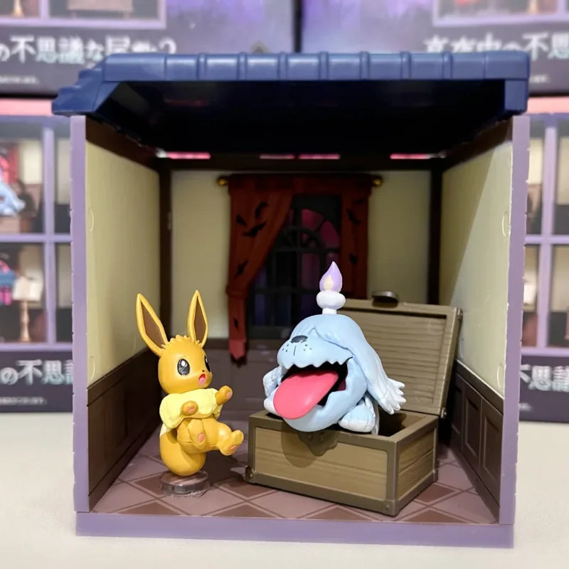Original Re-Ment Pokemon Incredible Haunted House 2 Litwick Eevee Mimikyu Mismagius Greavard Action Figure Model Decor Toys Gift
