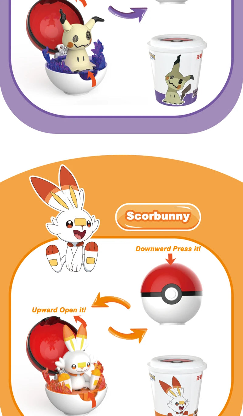 Pokemon Transform Toy Series Anime Figure Pikachu Piplup Mimikyu Cubone Cup-shaped Shrink Balls Toys For Children Birthday Gifts