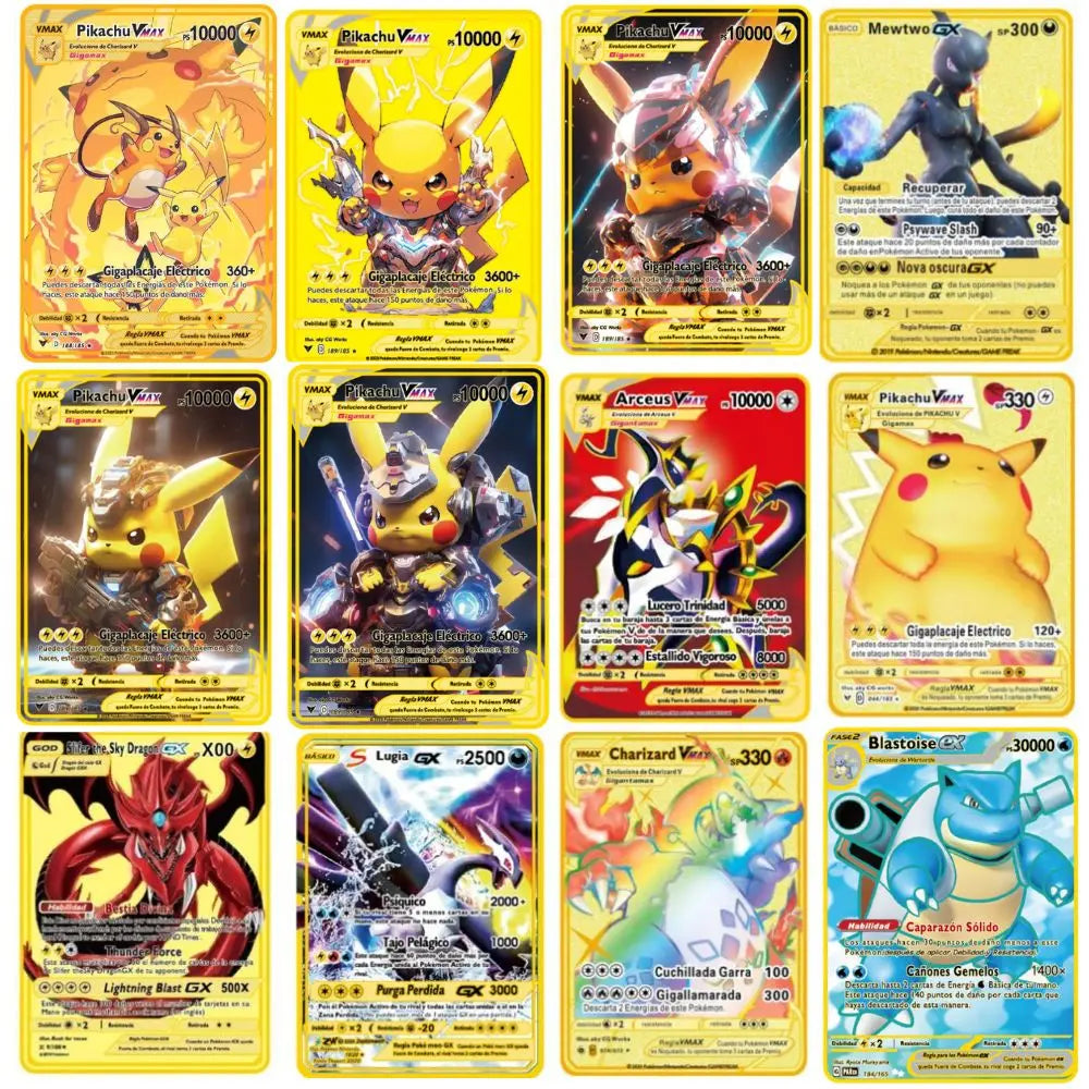 2022Spanish Pokémon Cards Metal Pokemon Letters Spanish Pokemon Iron Cards Mewtwo Pikachu Gx Charizard Vmax Cartas Pokémon Vmax