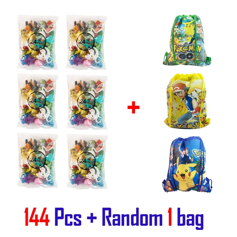 24-144pcs Pokemon Figurine Model Lot Bulk Buy Mini Small Styles Pikachu Anime Figure Doll Kawaii Toy Gift Birthday Kids Pack Bag