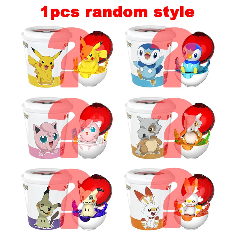 Pokemon Transform Toy Series Anime Figure Pikachu Piplup Mimikyu Cubone Cup-shaped Shrink Balls Toys For Children Birthday Gifts