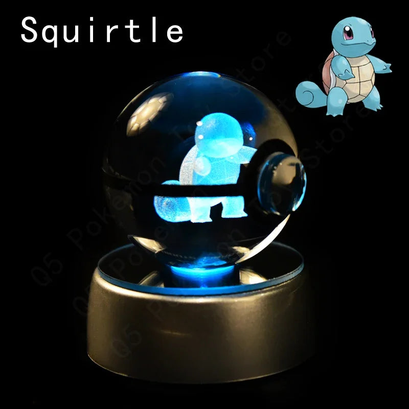 3D Pokemon Crystal Ball 7CM 5CM Mewtwo Pikachu Gengar Crystal Glass Pokemon Ball Pokeball Figure Night Light LED Lamp Base Gift
