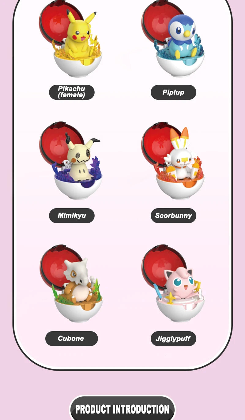 Pokemon Transform Toy Series Anime Figure Pikachu Piplup Mimikyu Cubone Cup-shaped Shrink Balls Toys For Children Birthday Gifts