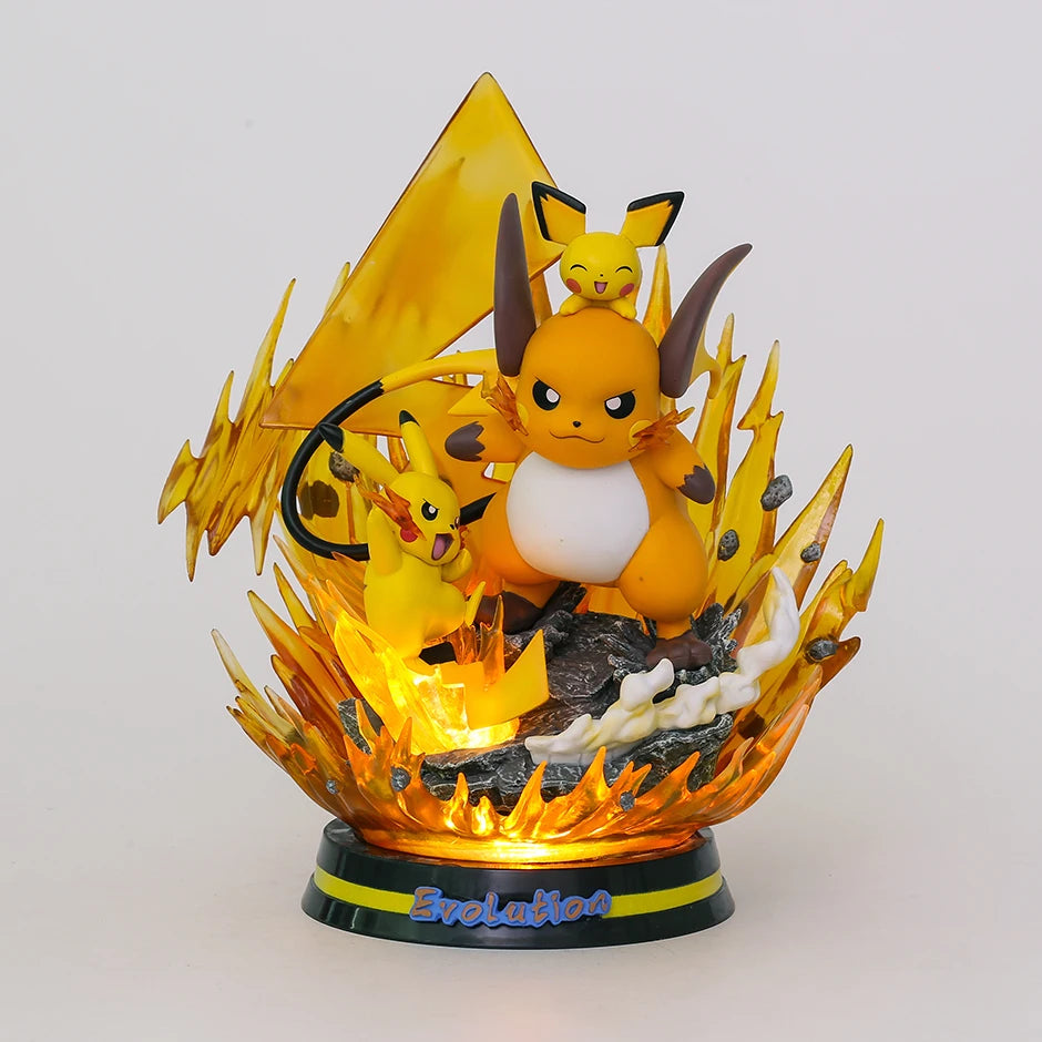 Pokemon Evolution Raichu Pikachu Pichu Light Up Statue Figure Collectible Model Toy