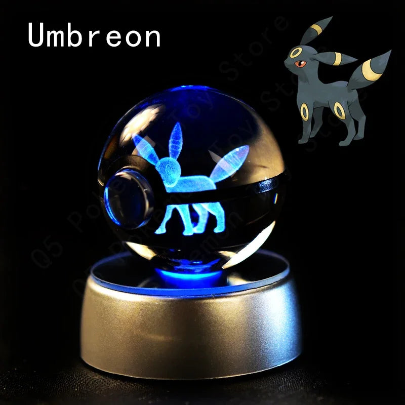 3D Pokemon Crystal Ball 7CM 5CM Mewtwo Pikachu Gengar Crystal Glass Pokemon Ball Pokeball Figure Night Light LED Lamp Base Gift