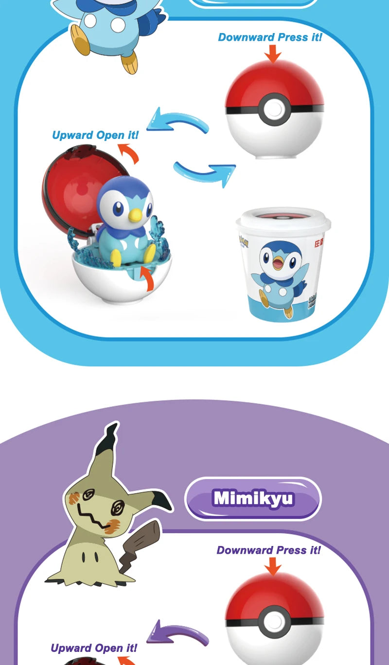 Pokemon Transform Toy Series Anime Figure Pikachu Piplup Mimikyu Cubone Cup-shaped Shrink Balls Toys For Children Birthday Gifts
