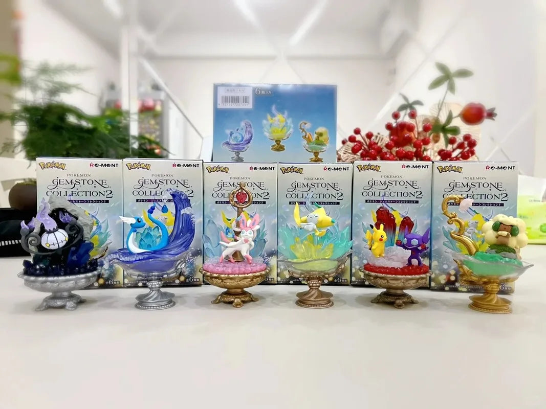 Original Pokemon Re-Ment GEM STONE COLLECTION 2 Chandelure Dragonair Pikachu and Sableye Sylveon Whimsicott Jirachi Model Toys