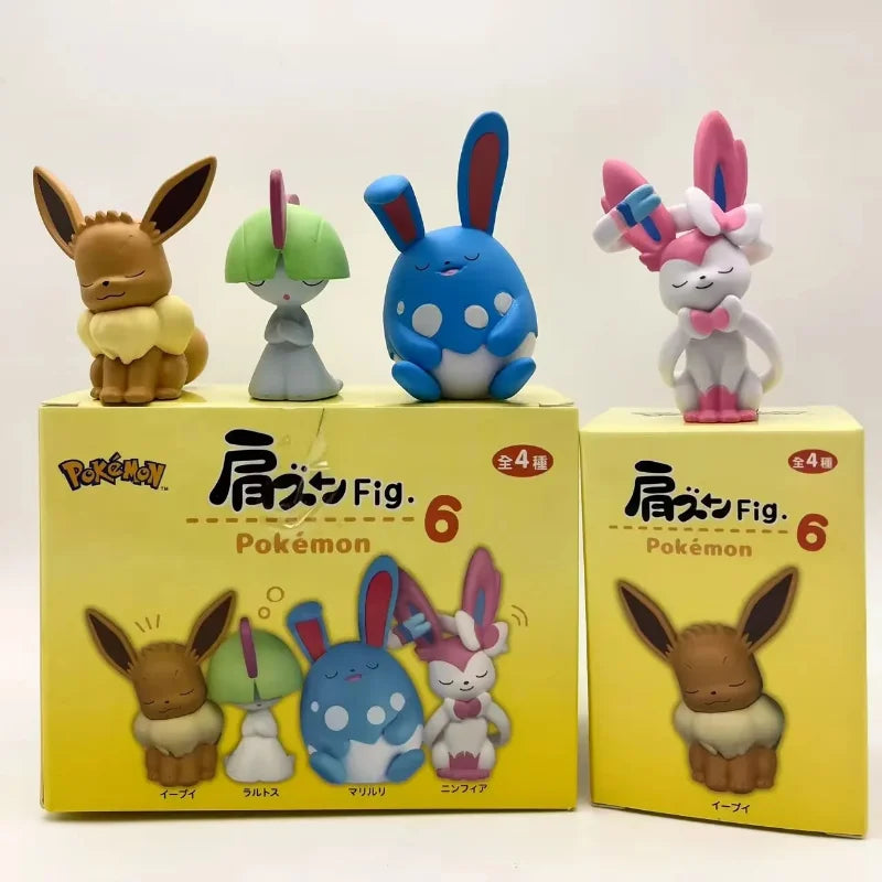 Anime Pokemon Gashapon Toys Shoulder to Shoulder Series 6 Eevee Sylveon Ralts Azumarill Cartoon Figure Model Dolls Kids Gifts