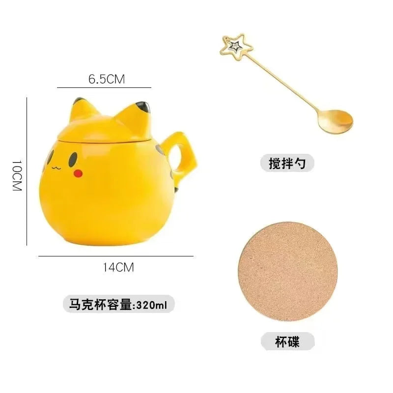 320ml Cute Pokemon Pikachu Ceramic Mug Creative Anime Modelling Children's Breakfast Milk Cup Coffee Tea Water Cup Boy Girl Gift