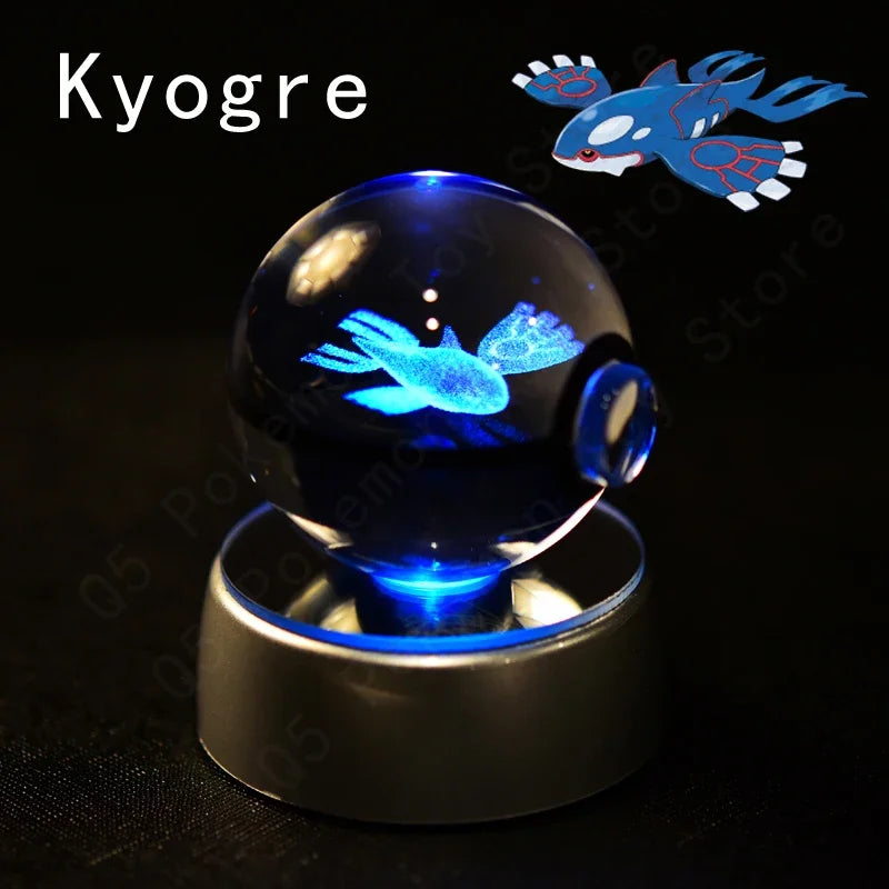 3D Pokemon Crystal Ball 7CM 5CM Mewtwo Pikachu Gengar Crystal Glass Pokemon Ball Pokeball Figure Night Light LED Lamp Base Gift