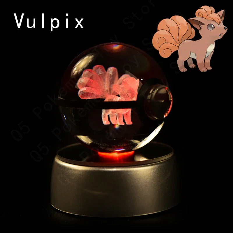 3D Pokemon Crystal Ball 7CM 5CM Mewtwo Pikachu Gengar Crystal Glass Pokemon Ball Pokeball Figure Night Light LED Lamp Base Gift