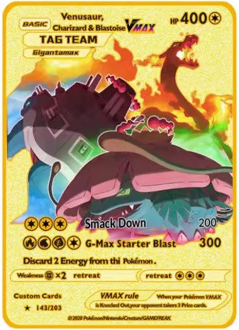 Pokemon English Metal Game Collection Card Anime Figure Charizard Pikachu Blastoise Mewtwo Battle Collection Carte Card Toy Gift