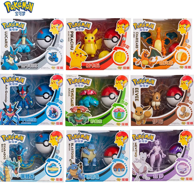 Pokemon Anime Figure Charizard Pikachu Mewtwo Pocket Monster Action Deformation Pokeball Toy Figures Model Kids Christmas Gift
