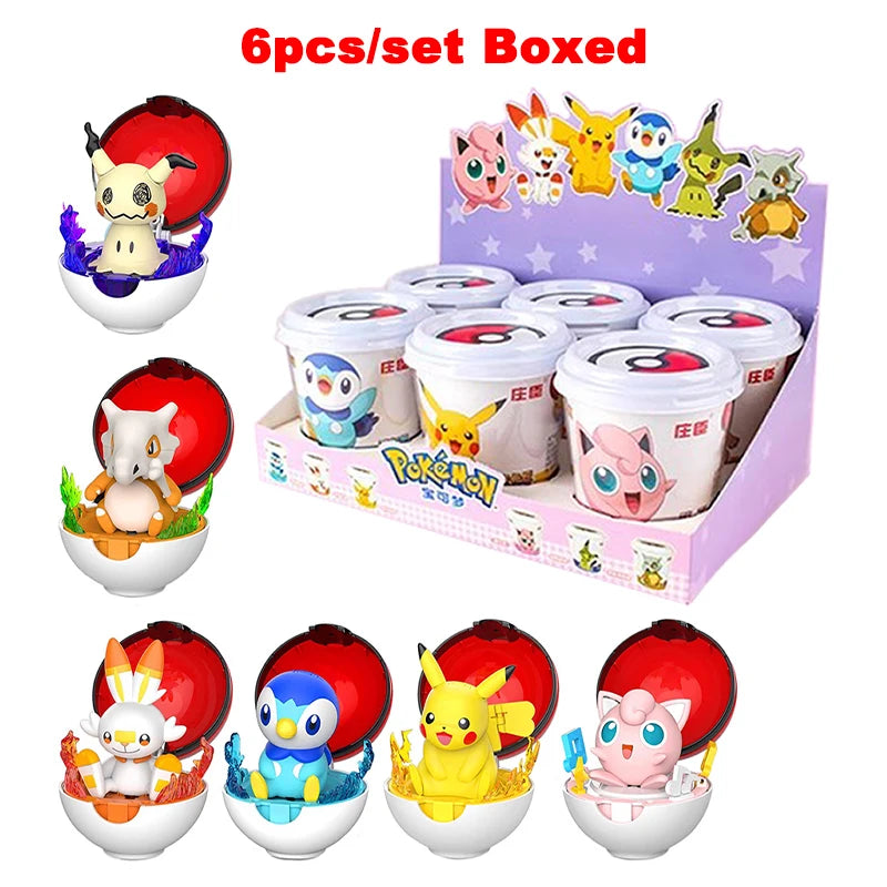 Pokemon Transform Toy Series Anime Figure Pikachu Piplup Mimikyu Cubone Cup-shaped Shrink Balls Toys For Children Birthday Gifts