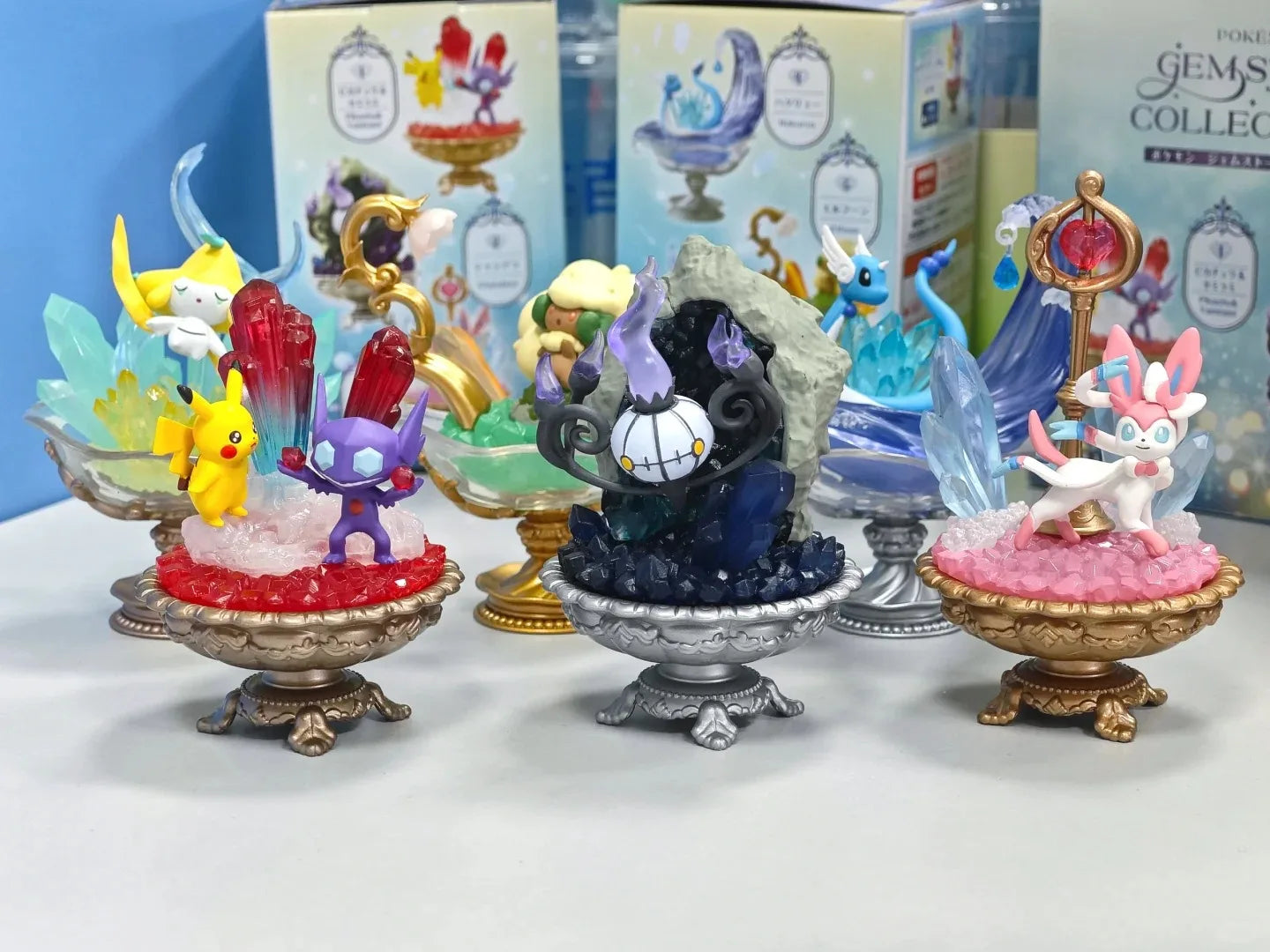 Original Pokemon Re-Ment GEM STONE COLLECTION 2 Chandelure Dragonair Pikachu and Sableye Sylveon Whimsicott Jirachi Model Toys