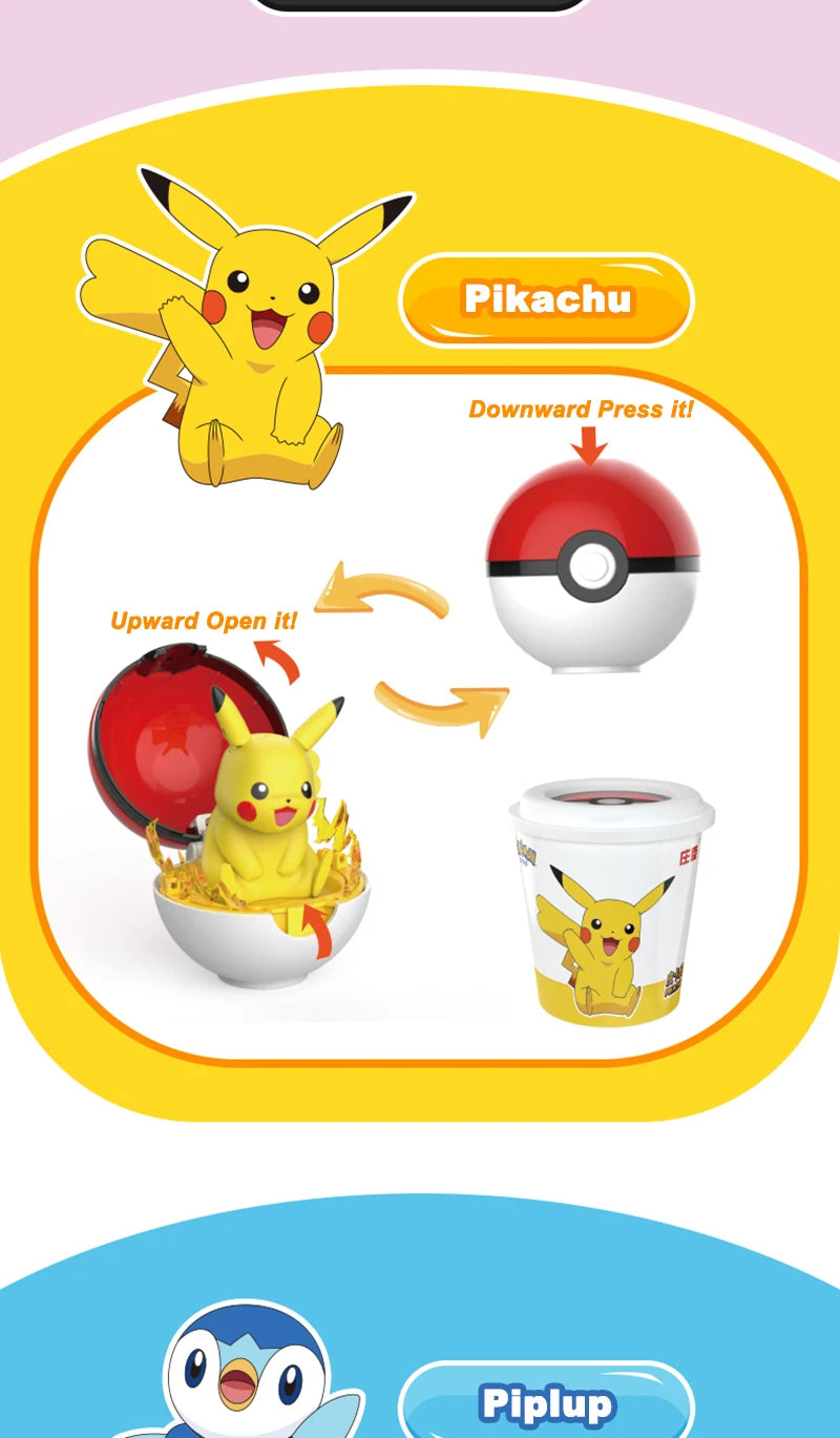 Pokemon Transform Toy Series Anime Figure Pikachu Piplup Mimikyu Cubone Cup-shaped Shrink Balls Toys For Children Birthday Gifts
