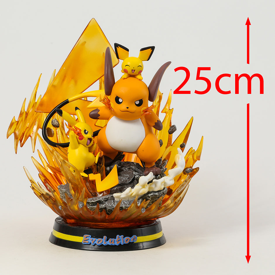 Pokemon Evolution Raichu Pikachu Pichu Light Up Statue Figure Collectible Model Toy