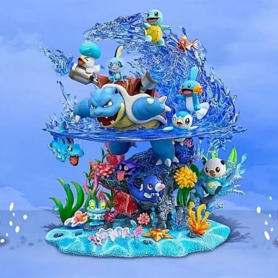 Anime Pokemon Charizard Family Figure Bucket Ocean Blastoise Valley Collectible Action Figurine Statue Dolls Model Ornaments