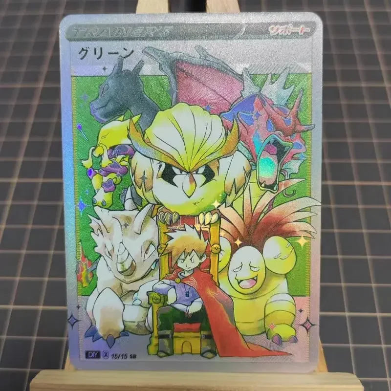 16Pcs/set PTCG Pokemon Anime Collection DIY Personality Style Trainers Series Color Holographic Flash Card Gym Leader AshKetchum