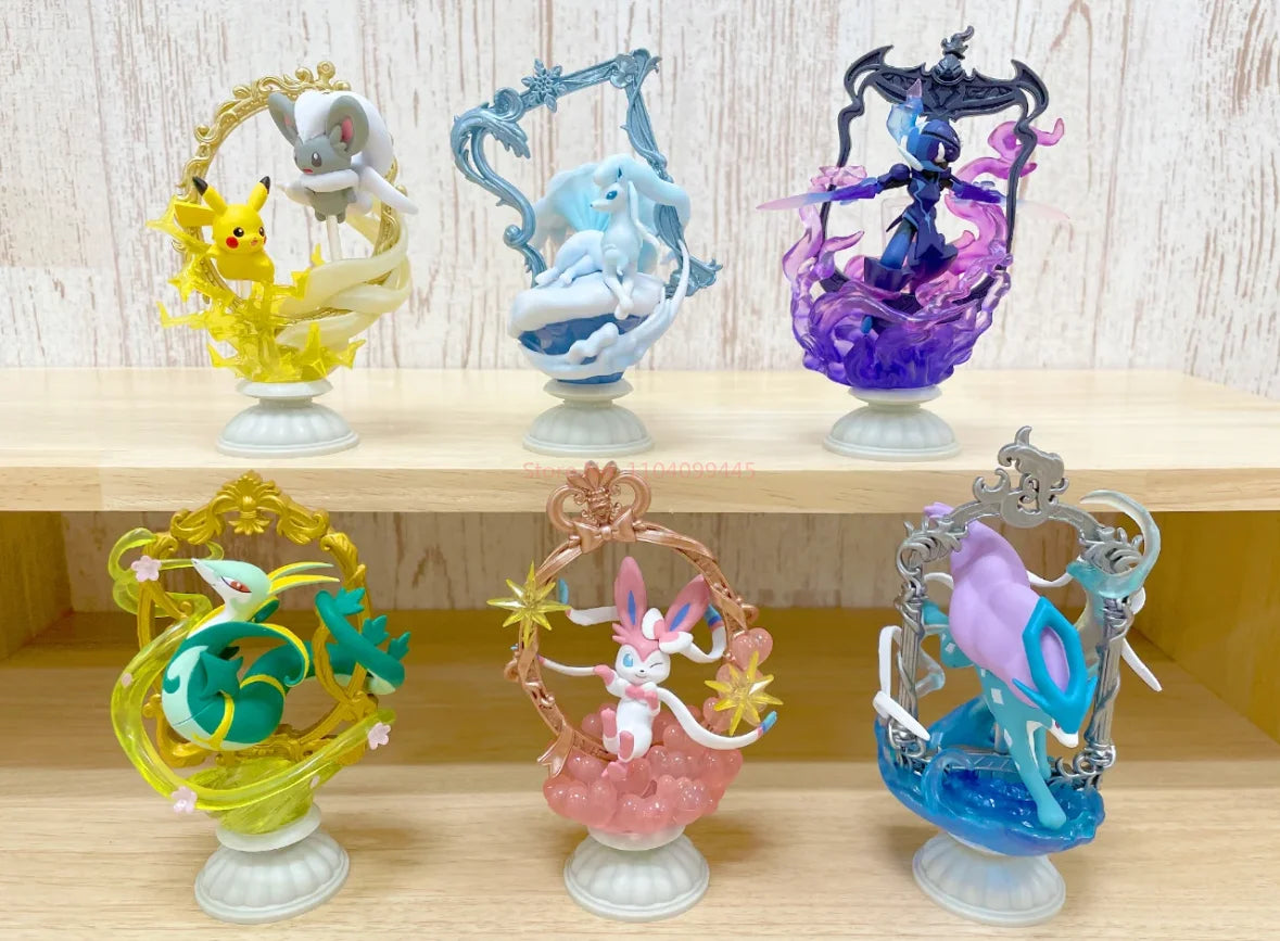 Re-Ment Pokemon Figures Decor Frame Collection Alolan Ninetales Ceruledge Serperior Pikachu Suicune Sylveon Toy Surprise Gift
