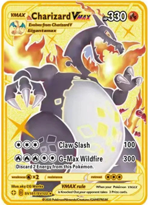 Pokemon English Metal Game Collection Card Anime Figure Charizard Pikachu Blastoise Mewtwo Battle Collection Carte Card Toy Gift