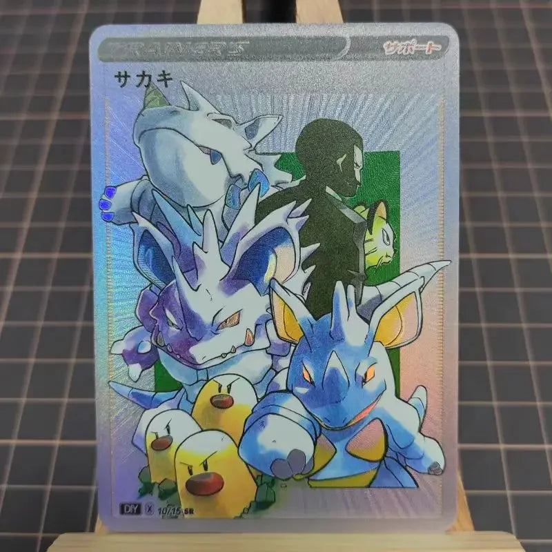 16Pcs/set PTCG Pokemon Anime Collection DIY Personality Style Trainers Series Color Holographic Flash Card Gym Leader AshKetchum