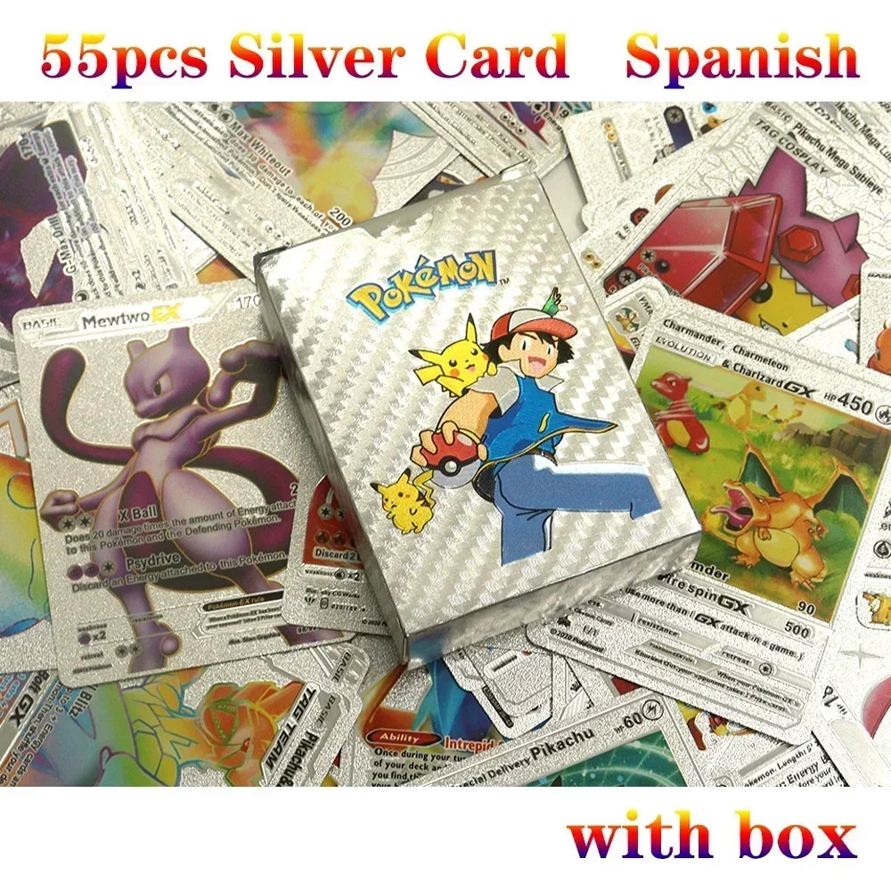 27-55PCS Pokemon Colorful Gold Foil Card Charizard Pikachu Arceus Silver Rainbow English Spanish VSTAR VMAX Card