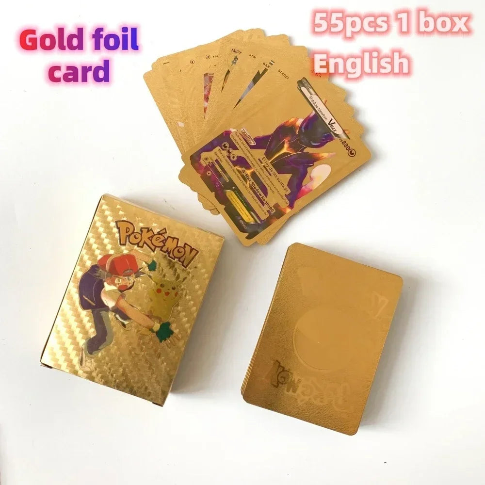 2024 NEW 27-55PCS Pokemon Colorful Gold Foil Card Charizard Pikachu Arceus Silver Rainbow English German VSTAR GX V VMAX Card