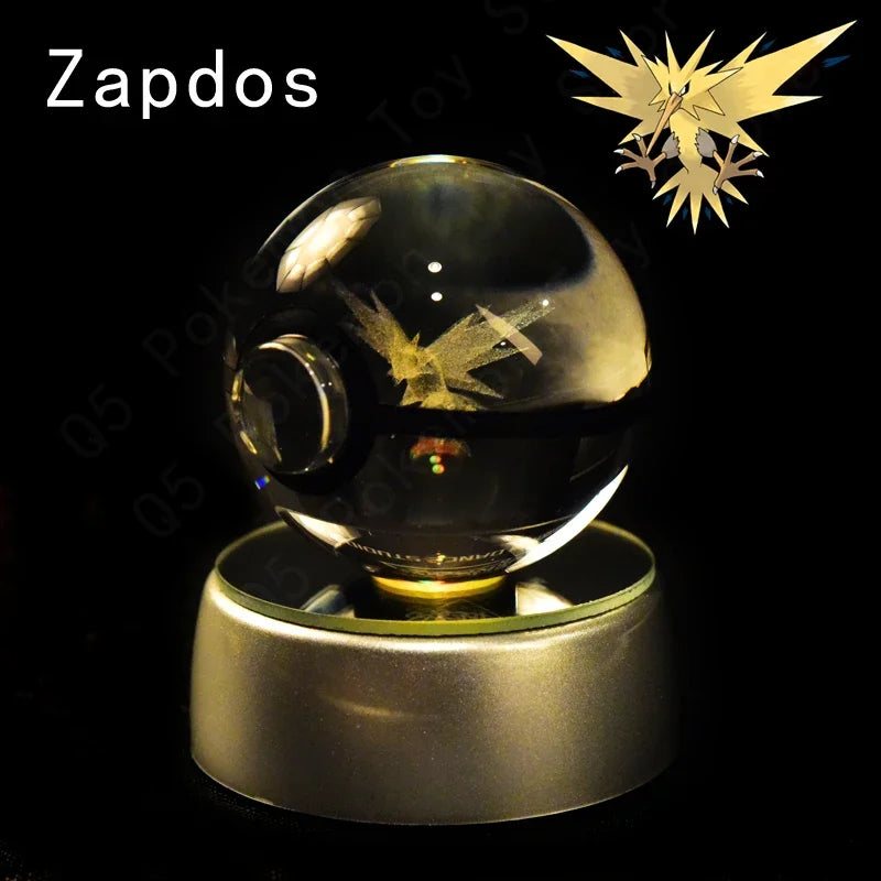 3D Pokemon Crystal Ball 7CM 5CM Mewtwo Pikachu Gengar Crystal Glass Pokemon Ball Pokeball Figure Night Light LED Lamp Base Gift