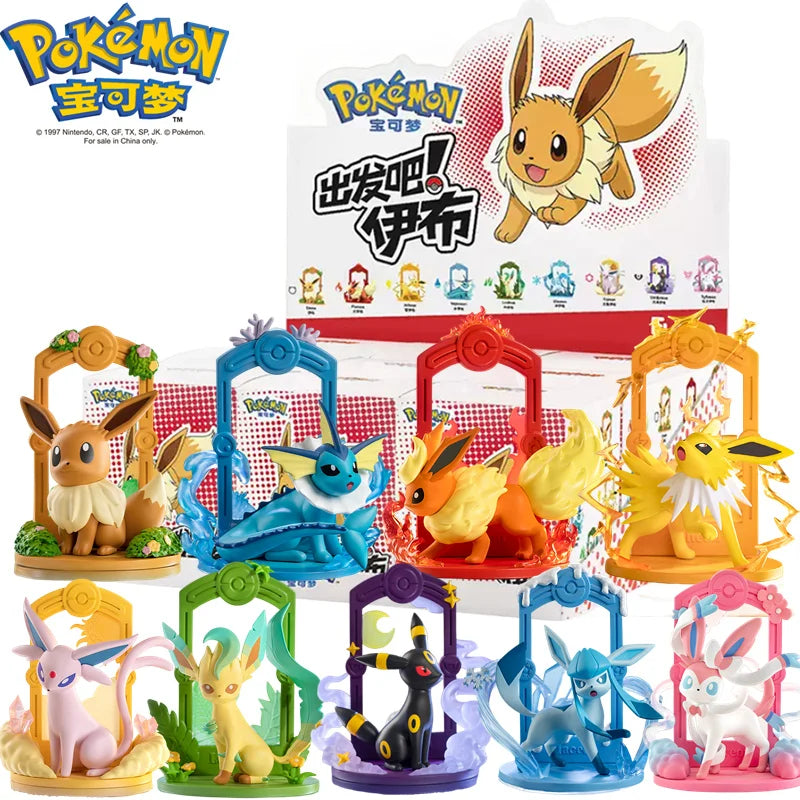 Funism Original POKEMON Eevee Set Second Generation Adventure Family Suit Action Figure Toy Collection Model Figure kids for Toy